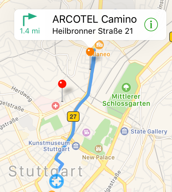 Route to charging point