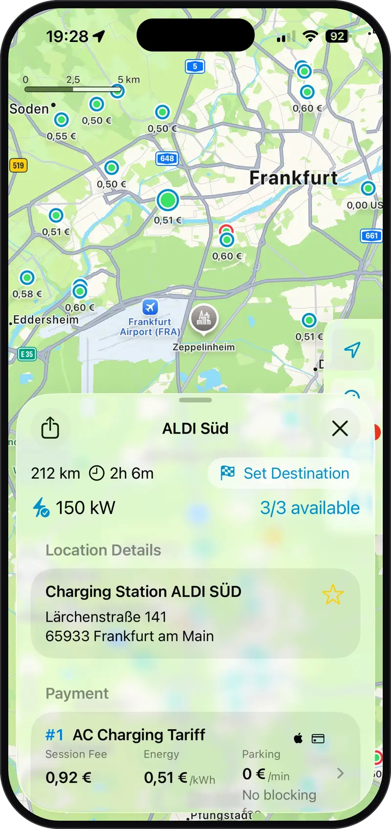 ChargEV FleX station details with availability, tariff and price